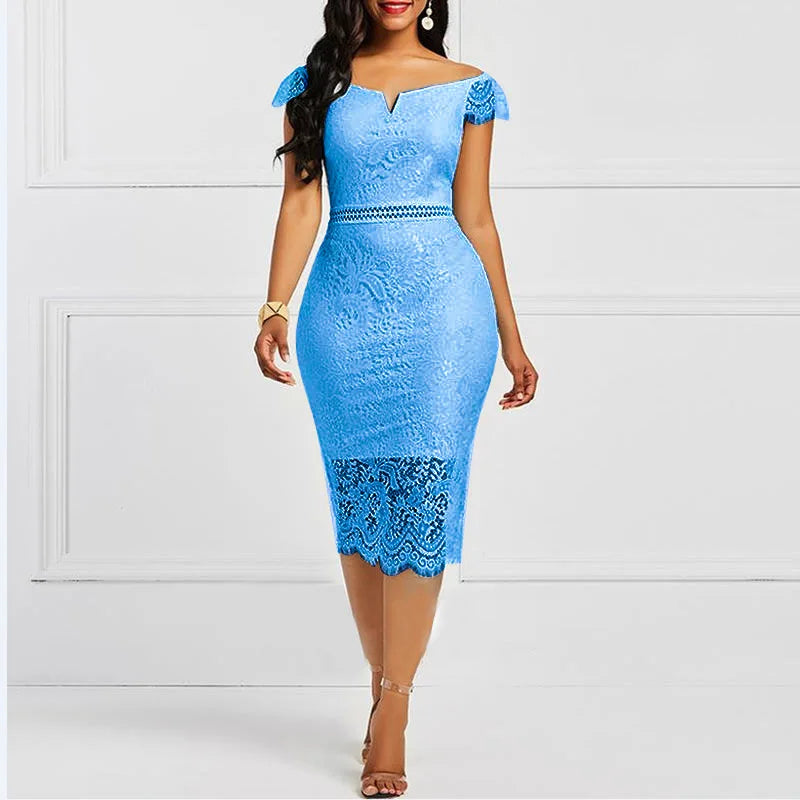 Elegant Lace Evening Wedding Dress for Women Sexy Hollow Out Office Ladies Bodycon Dresses Fashion Birthday Party Club Vestidos