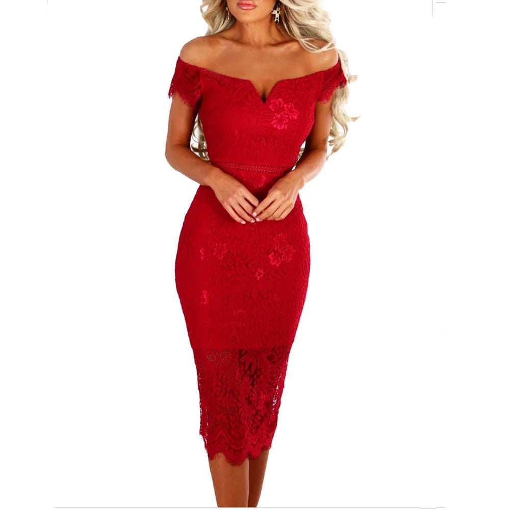 Elegant Lace Evening Wedding Dress for Women Sexy Hollow Out Office Ladies Bodycon Dresses Fashion Birthday Party Club Vestidos