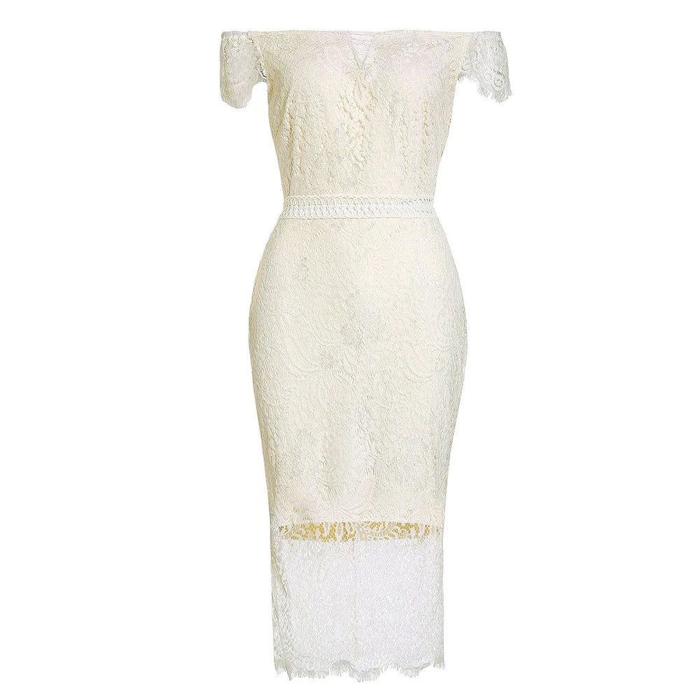 Elegant Lace Evening Wedding Dress for Women Sexy Hollow Out Office Ladies Bodycon Dresses Fashion Birthday Party Club Vestidos