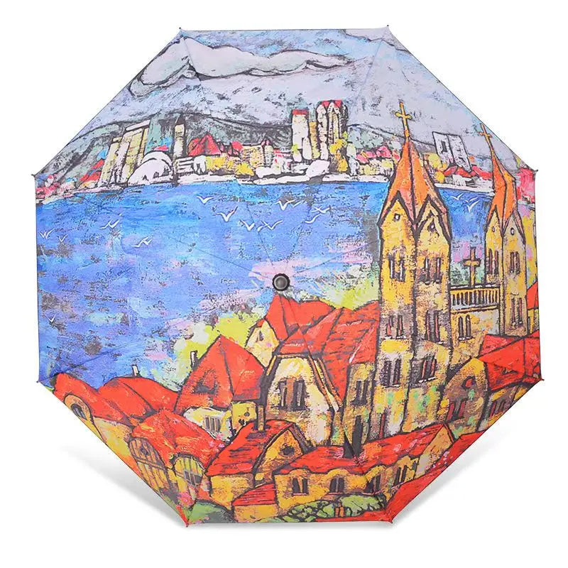 Blue Sky White Clouds Painting Inside Umbrella Men And Women Flower Sun Anti-uv Umbrellas Ladies Parasol Folding Paraguas Gifts