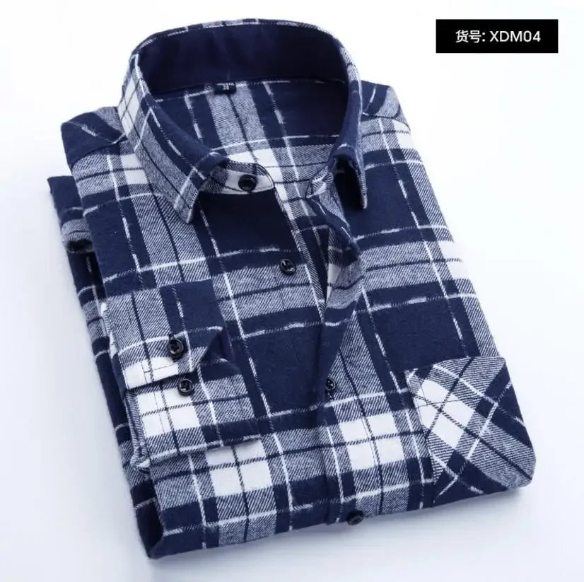 2025 Casual Men Plaid Spring Autumn Flannel Men Dress Shirts Fashion Long Sleeve Slim Fit Chemise Homme Cotton Male Shirt