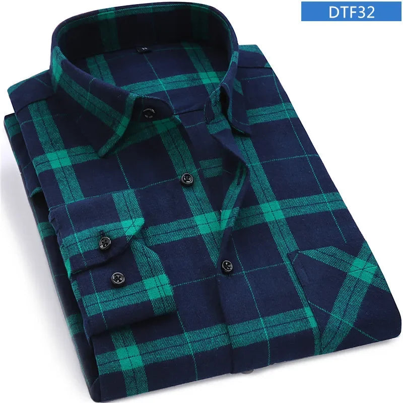 2025 Casual Men Plaid Spring Autumn Flannel Men Dress Shirts Fashion Long Sleeve Slim Fit Chemise Homme Cotton Male Shirt