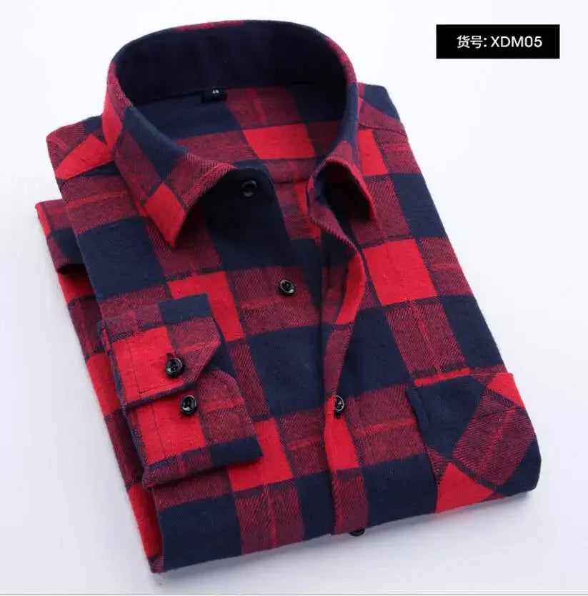 2025 Casual Men Plaid Spring Autumn Flannel Men Dress Shirts Fashion Long Sleeve Slim Fit Chemise Homme Cotton Male Shirt