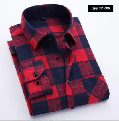 2025 Casual Men Plaid Spring Autumn Flannel Men Dress Shirts Fashion Long Sleeve Slim Fit Chemise Homme Cotton Male Shirt