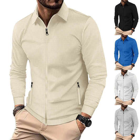 Spring And Autumn New Men's Jacket Waffle Casual Sports Zipper Jacket Stylish And Comfortable Men's Clothing Free Delivery