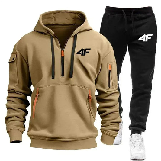 Men's autumn and winter fitness casual loose sportswear set, a two-piece set of hooded pullover and jogging pants