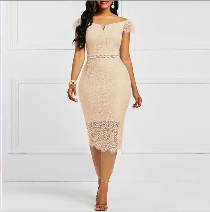 Elegant Lace Evening Wedding Dress for Women Sexy Hollow Out Office Ladies Bodycon Dresses Fashion Birthday Party Club Vestidos