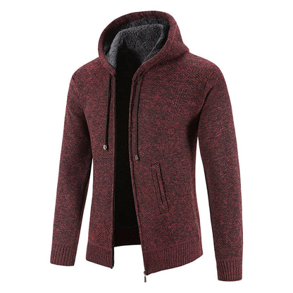 2023 Winter Thick Cardigan Mens Sweater Zipper Hooded Fashion Warm Slim Fit Knitted Sweater Male Fleece Hoodies Coats Men M-4Xl