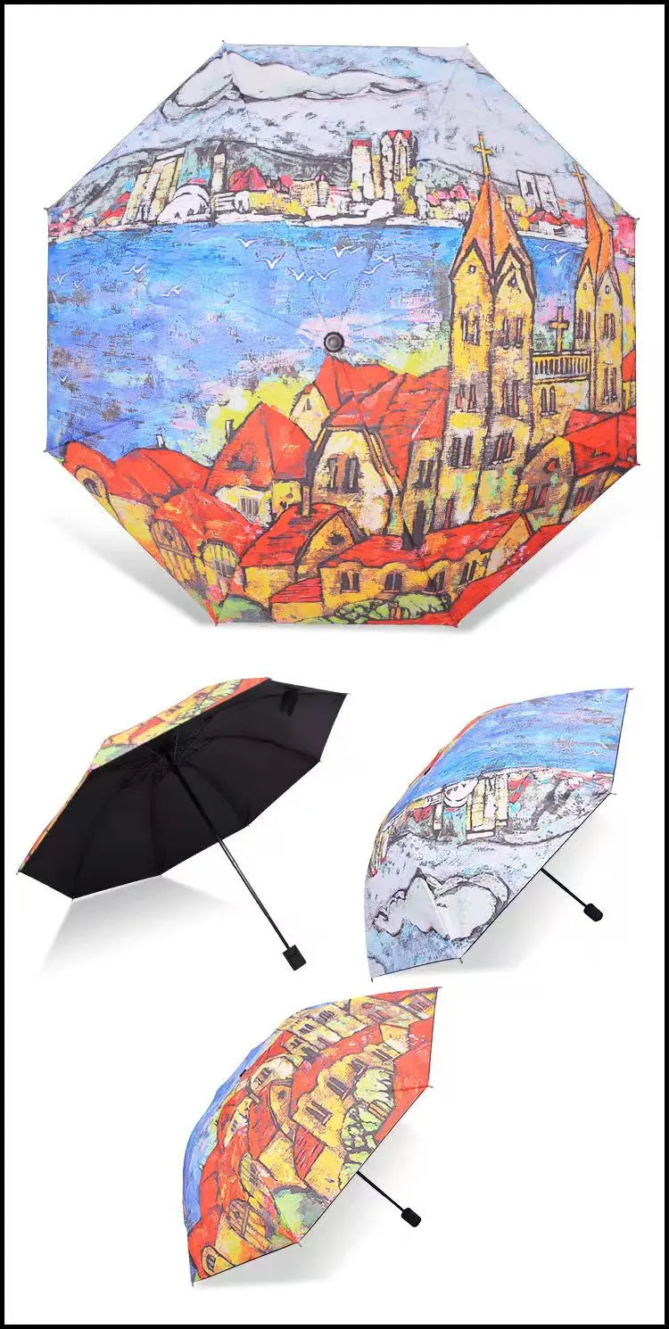 Blue Sky White Clouds Painting Inside Umbrella Men And Women Flower Sun Anti-uv Umbrellas Ladies Parasol Folding Paraguas Gifts