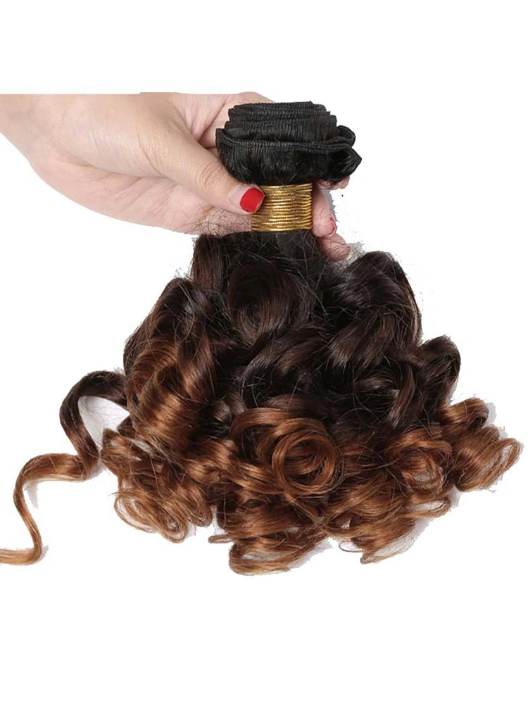 Ombre Bundles  Brazilian 1b/4/30 Human Hair Bouncy Curly Bundles  Short Curly Human Hair Wave 3 Bundles