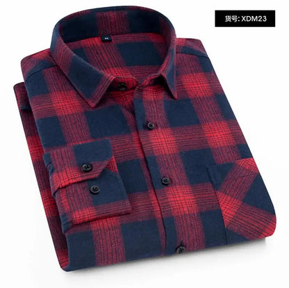 2025 Casual Men Plaid Spring Autumn Flannel Men Dress Shirts Fashion Long Sleeve Slim Fit Chemise Homme Cotton Male Shirt