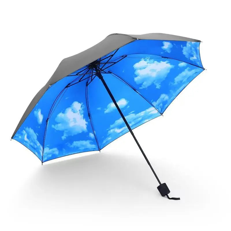 Blue Sky White Clouds Painting Inside Umbrella Men And Women Flower Sun Anti-uv Umbrellas Ladies Parasol Folding Paraguas Gifts