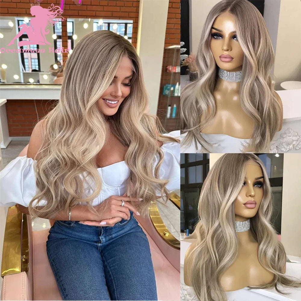Highlight Human Hair Wigs For Women13X6 Lace Frontal Human Hair Wig Full Lace Wig Transparent Lace Natural Wave Brazilian Hair