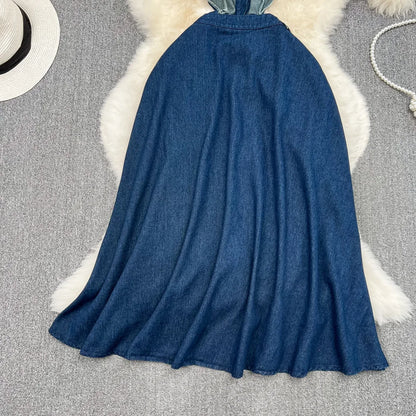 Denim Dress Women Long Dresses High Waist A Line Vestidos Turn Down Collar Sleeveless Elegant Y2k Streetwear Mom Jeans Slim 2025