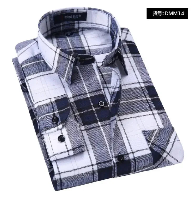 2025 Casual Men Plaid Spring Autumn Flannel Men Dress Shirts Fashion Long Sleeve Slim Fit Chemise Homme Cotton Male Shirt