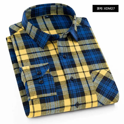 2025 Casual Men Plaid Spring Autumn Flannel Men Dress Shirts Fashion Long Sleeve Slim Fit Chemise Homme Cotton Male Shirt