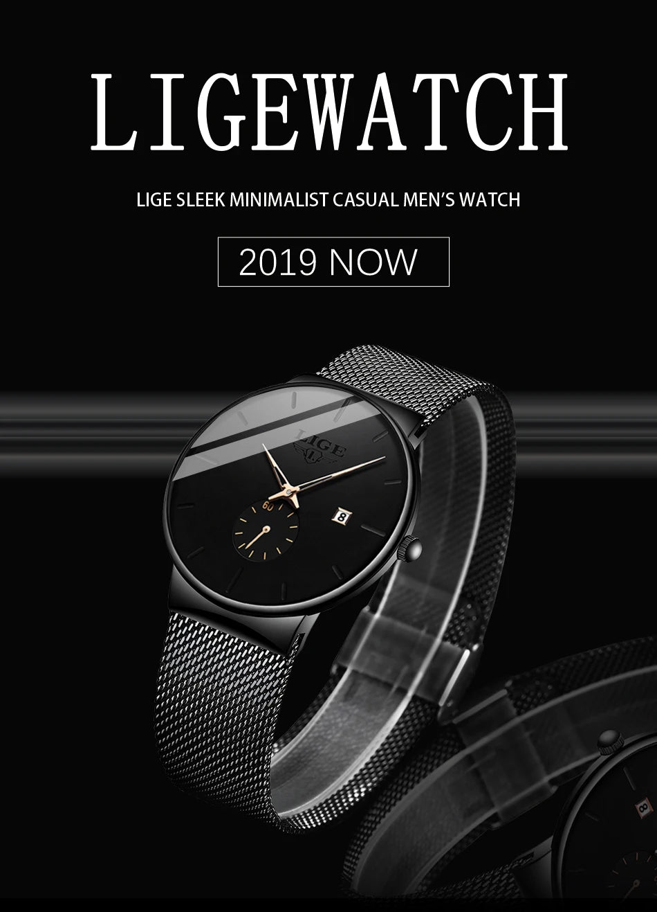 LIGE Fashion Mens Watches Top Brand Luxury Quartz Watch Men Casual Slim Mesh Steel Waterproof Sport Watch Relogio Masculino