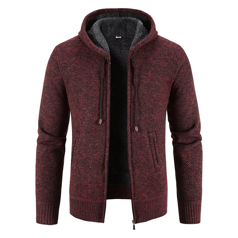 2023 Winter Thick Cardigan Mens Sweater Zipper Hooded Fashion Warm Slim Fit Knitted Sweater Male Fleece Hoodies Coats Men M-4Xl