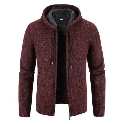 2023 Winter Thick Cardigan Mens Sweater Zipper Hooded Fashion Warm Slim Fit Knitted Sweater Male Fleece Hoodies Coats Men M-4Xl