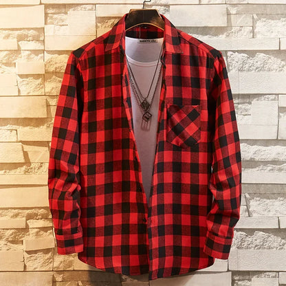 2025 Casual Men Plaid Spring Autumn Flannel Men Dress Shirts Fashion Long Sleeve Slim Fit Chemise Homme Cotton Male Shirt