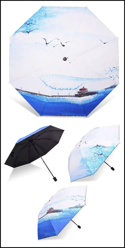 Blue Sky White Clouds Painting Inside Umbrella Men And Women Flower Sun Anti-uv Umbrellas Ladies Parasol Folding Paraguas Gifts