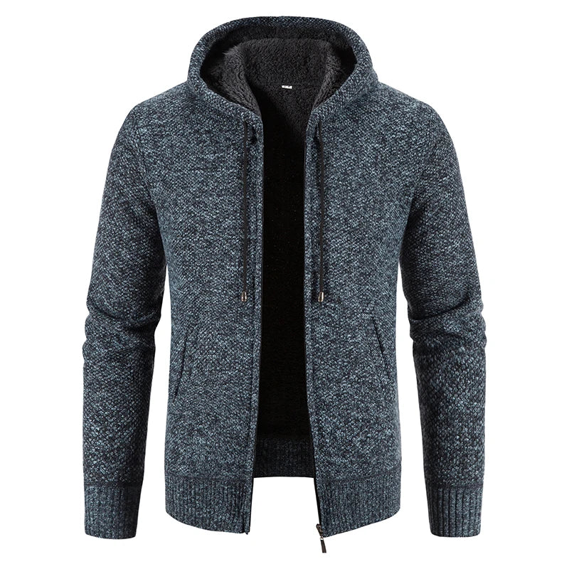 2023 Winter Thick Cardigan Mens Sweater Zipper Hooded Fashion Warm Slim Fit Knitted Sweater Male Fleece Hoodies Coats Men M-4Xl