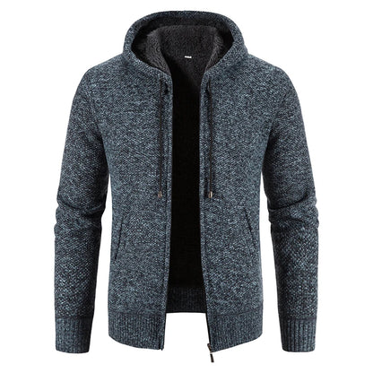 2023 Winter Thick Cardigan Mens Sweater Zipper Hooded Fashion Warm Slim Fit Knitted Sweater Male Fleece Hoodies Coats Men M-4Xl