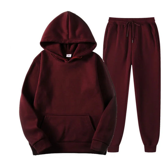 2025 Men's Spring and Autumn Style Solid Color Hooded Sweatshirt Trendy Casual Sports Two-piece Set