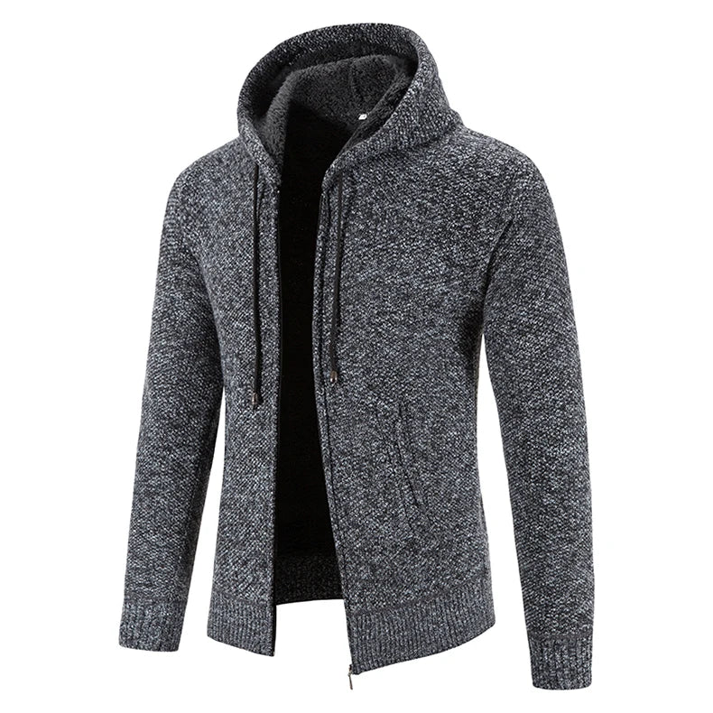 2023 Winter Thick Cardigan Mens Sweater Zipper Hooded Fashion Warm Slim Fit Knitted Sweater Male Fleece Hoodies Coats Men M-4Xl