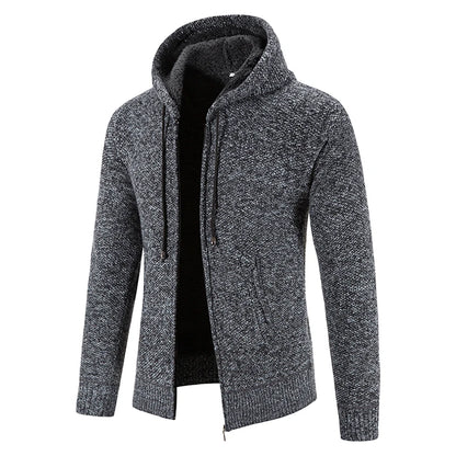 2023 Winter Thick Cardigan Mens Sweater Zipper Hooded Fashion Warm Slim Fit Knitted Sweater Male Fleece Hoodies Coats Men M-4Xl