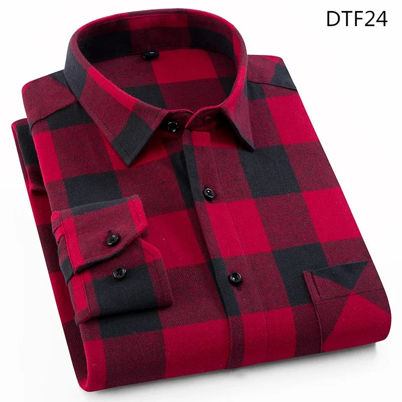 2025 Casual Men Plaid Spring Autumn Flannel Men Dress Shirts Fashion Long Sleeve Slim Fit Chemise Homme Cotton Male Shirt
