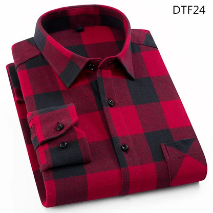 2025 Casual Men Plaid Spring Autumn Flannel Men Dress Shirts Fashion Long Sleeve Slim Fit Chemise Homme Cotton Male Shirt