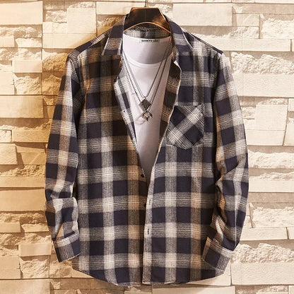 2025 Casual Men Plaid Spring Autumn Flannel Men Dress Shirts Fashion Long Sleeve Slim Fit Chemise Homme Cotton Male Shirt