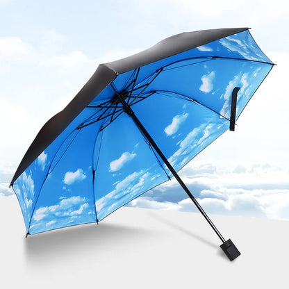Blue Sky White Clouds Painting Inside Umbrella Men And Women Flower Sun Anti-uv Umbrellas Ladies Parasol Folding Paraguas Gifts