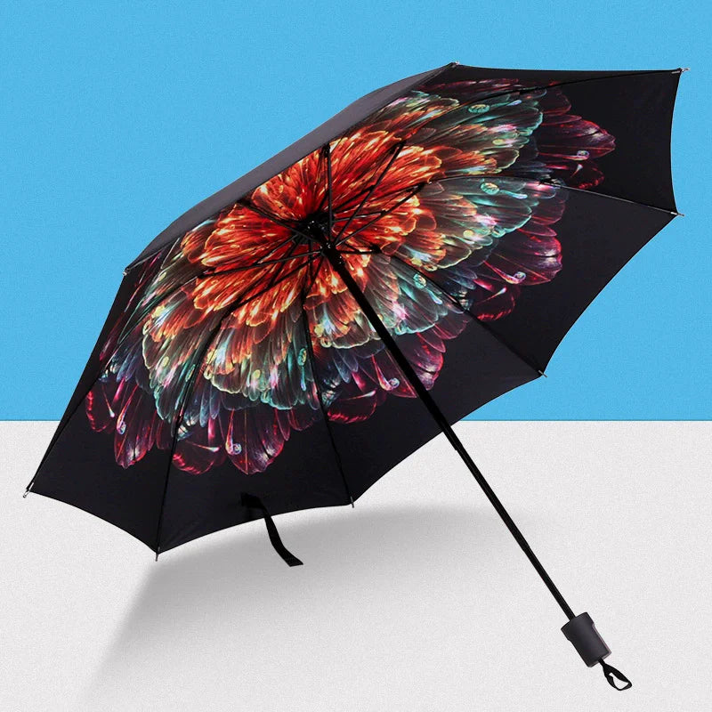 Blue Sky White Clouds Painting Inside Umbrella Men And Women Flower Sun Anti-uv Umbrellas Ladies Parasol Folding Paraguas Gifts