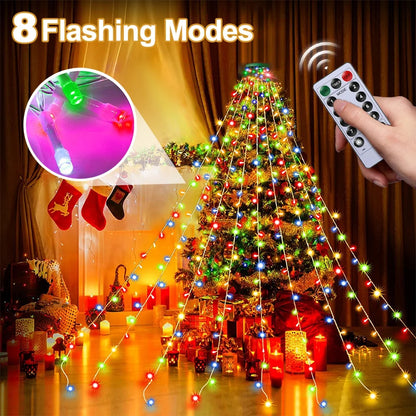 Christmas Decoration Star String Lights LED Outdoor Yard Christmas Tree Toppers Star Light Waterfall Tree Holiday Garland Light