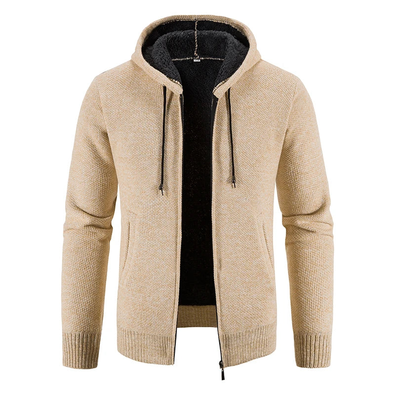 2023 Winter Thick Cardigan Mens Sweater Zipper Hooded Fashion Warm Slim Fit Knitted Sweater Male Fleece Hoodies Coats Men M-4Xl