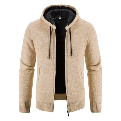 2023 Winter Thick Cardigan Mens Sweater Zipper Hooded Fashion Warm Slim Fit Knitted Sweater Male Fleece Hoodies Coats Men M-4Xl