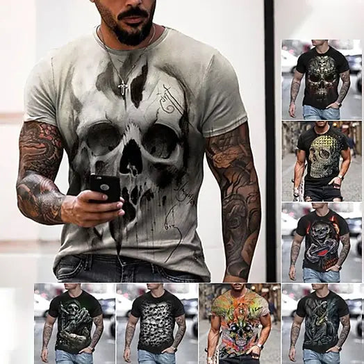 Halloween Day of the Dead Skull Men's Skull Graphic Prints T Shirt Retro Short Sleeve T shirt 3D Print Vintage Designer Holiday