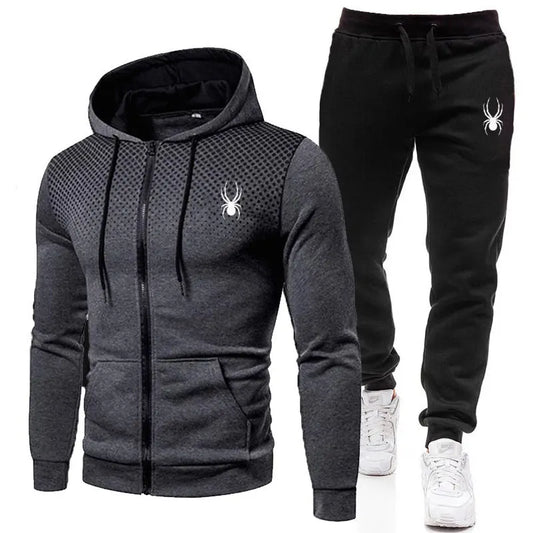 Spring And Autumn New Men's Set Casual Sportswear Printed Hooded Zipper Jacket + Trousers Two-piece Fashion Men's Clothing