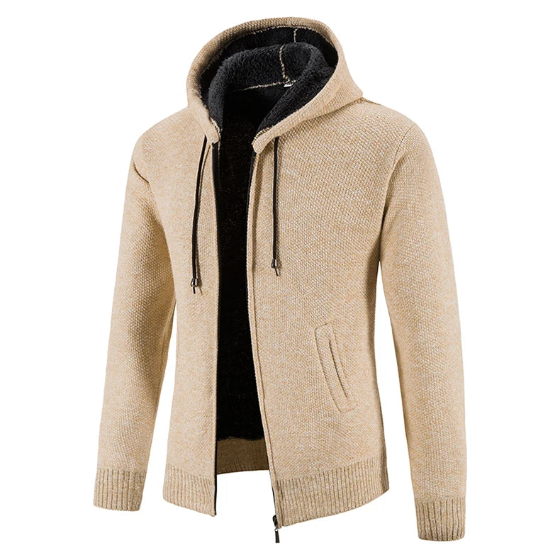 2023 Winter Thick Cardigan Mens Sweater Zipper Hooded Fashion Warm Slim Fit Knitted Sweater Male Fleece Hoodies Coats Men M-4Xl