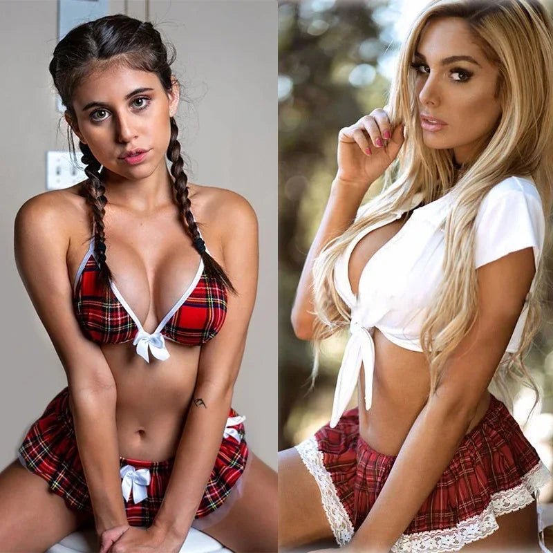 Woman Student Costume Sexy Role Play Uniform  Erotic Costumes Naughty Lingerie Plaid Halloween Women's Night Sex Cosplay Suit