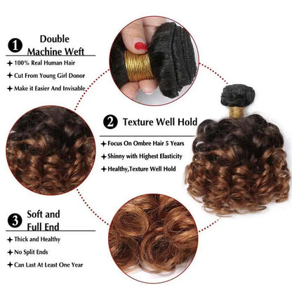 Ombre Bundles  Brazilian 1b/4/30 Human Hair Bouncy Curly Bundles  Short Curly Human Hair Wave 3 Bundles