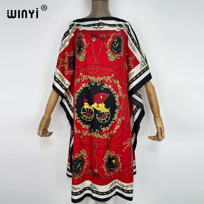 Printed Dresses For Women 2022 Fashion Design Loose Dress Batwing Maxi Long Femme Vestidos Summer Autumn Party Elegant Dress