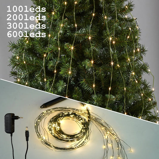 Christmas Lights Curtain String Light Waterfall Outdoor Decoration 2M 100-600LED Fairy Led Garland For Tree Garden Party Holiday