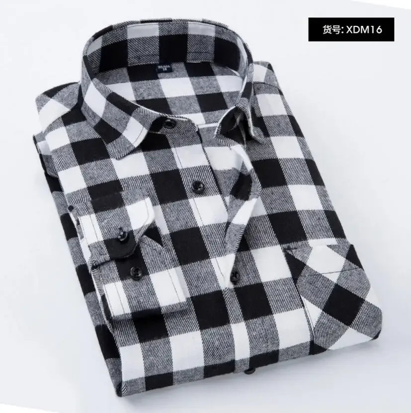 2025 Casual Men Plaid Spring Autumn Flannel Men Dress Shirts Fashion Long Sleeve Slim Fit Chemise Homme Cotton Male Shirt