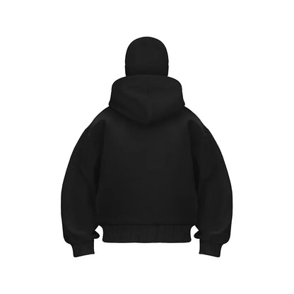 Unisex Double Hooded Fleece Sweatshirt Woman Balaclava Hoodie Half Zip Warm Outfit for Fall Winter Men Clothing Masked Outfit