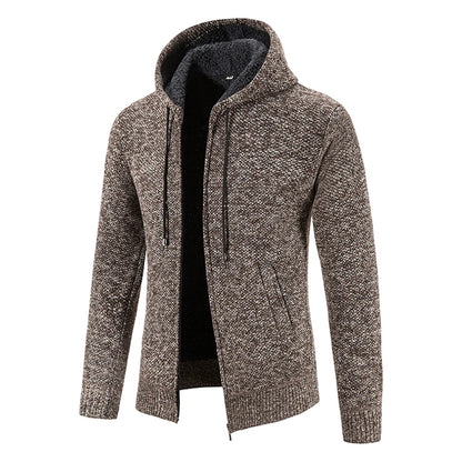 2023 Winter Thick Cardigan Mens Sweater Zipper Hooded Fashion Warm Slim Fit Knitted Sweater Male Fleece Hoodies Coats Men M-4Xl