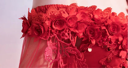 Long Wrap Red Of Shoulder Lady Girl Women Prom Dress Party evening Dress Performance Dress Wedding Sand Bridesmaid Guest Dress