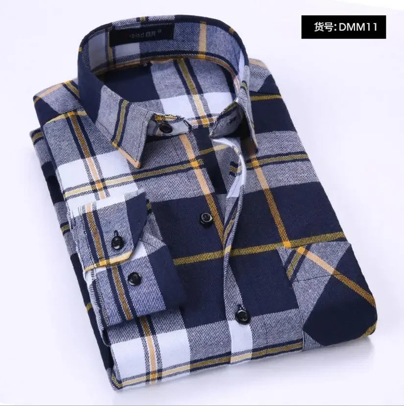 2025 Casual Men Plaid Spring Autumn Flannel Men Dress Shirts Fashion Long Sleeve Slim Fit Chemise Homme Cotton Male Shirt